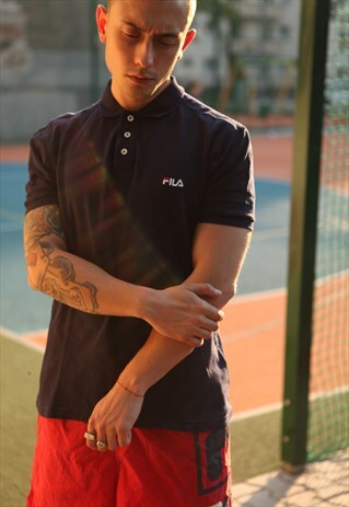 VINTAGE 90'S FILA POLO T-SHIRT NAVY BLUE LOGO