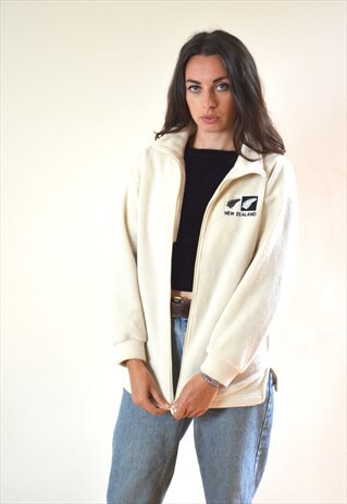 90S VINTAGE CREAM NEW ZEALAND FULL ZIP FLEECE JACKET