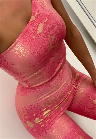 GOLD & PINK SNAKE LEGGING SHORT CO-ORD