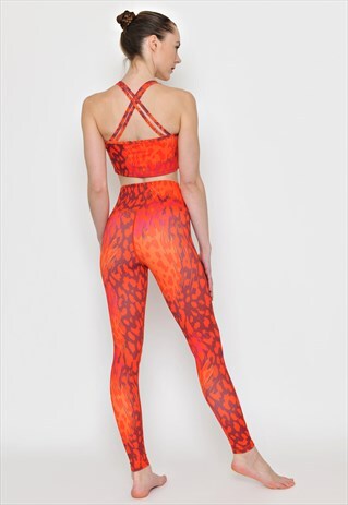 MANTRA YOGA HIGH WAIST LEGGINGS ORANGE LEOPARD PRINT