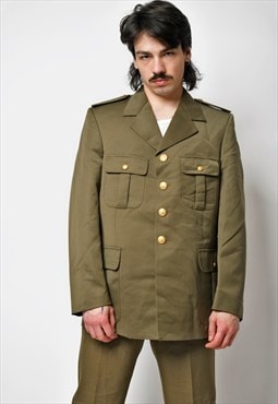 Vintage military men's blazer in green cargo retro jacket