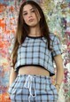 DRAWSTRING CROP TROUSERS CROP TOP CO-ORDINATES IN BLUE CHECK