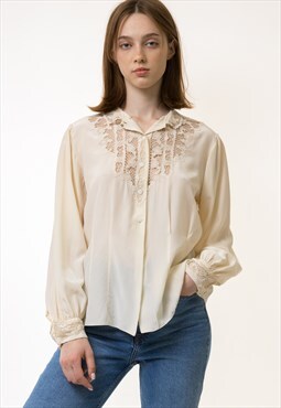 80s Vintage Seta Beige Buttons Up Blouse Shirt 5490