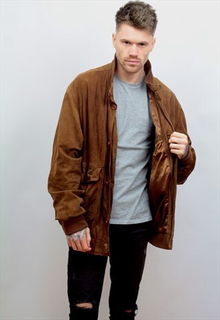 1980'S VINTAGE OVERSIZED SUEDE BOMBER JACKET IN BROWN