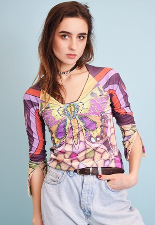 COOL 90'S RETRO KITSCH LYCRA PARTY TEEN TOP BLOUSE
