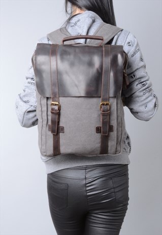LEATHER AND CANVAS BACKPACK