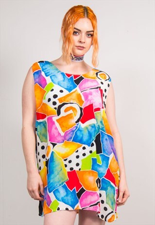 VINTAGE 90'S COLOURFUL ABSTRACT PATTERN LONG VEST TOP