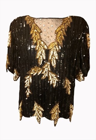 VINTAGE BLACK AND GOLD SEQUIN TOP