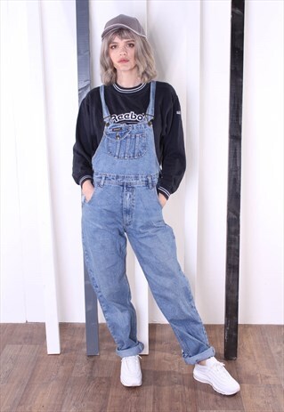 VINTAGE LIGHT BLUE DENIM DUNGAREES 90S OVERALLS. WORK WEAR