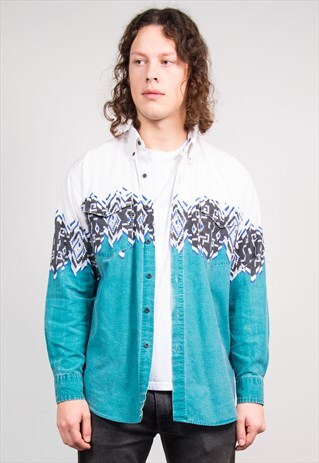 90'S VINTAGE GREEN WESTERN AZTEC SHIRT
