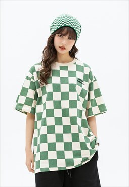 Check t-shirt Y2K tee chess retro top in white green