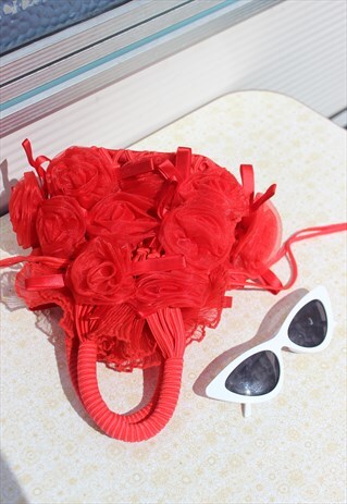 VINTAGE 90S HOT RED RIBBON LACE ROSE UNIQUE TRASHY HANDBAG