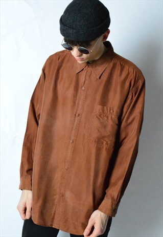 VINTAGE 90S BROWN SILK LONG SLEEVE SHIRT