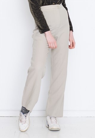 GREY WIDE LEG HIGH WAIST VINTAGE RETRO TROUSERS