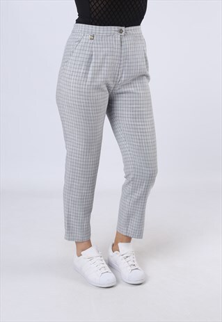 HIGH WAISTED TROUSERS CHECKED TAPERED UK 10 SMALL (GK3D)