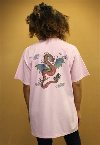 CHINESE DRAGON DESIGN ON LIGHT PINK SHORT SLEEVED T-SHIRT