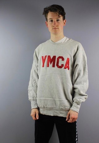 VINTAGE LEE YMCA SWEATSHIRT IN GREY WITH EMBROIDERED LOGO. S