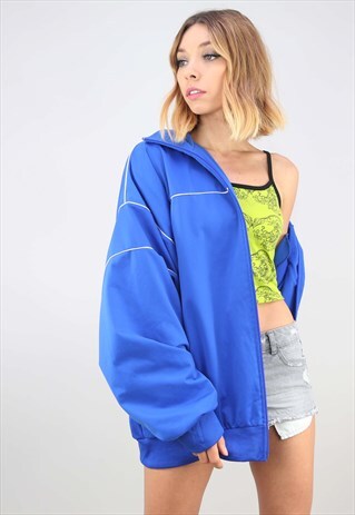 VINTAGE 90S OVERSIZED BLUE TRACK TOP JACKET