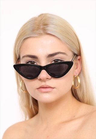BLACK THIN CAT EYE SLIM SUNGLASSES UV400