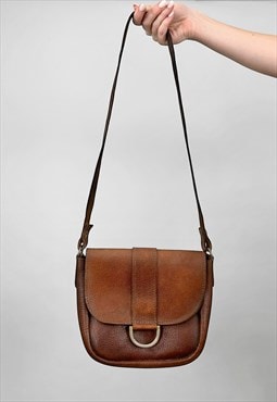 70's Vintage Brown Leather Shoulder Saddle Bag