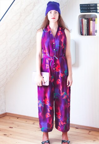 BRIGHT PURPLE SLEEVELESS FLORAL JUMPSUIT