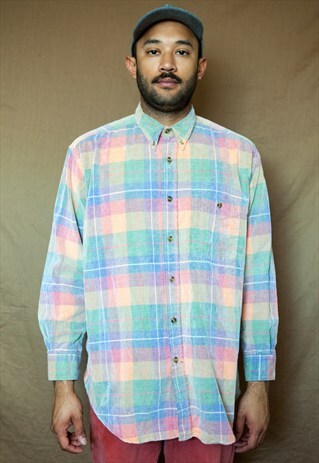 90S CLASSIC HERITAGE CHECK PLAID CORDUROY OXFORD SHIRT LARGE