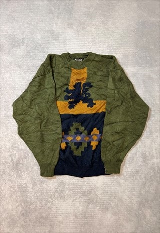 VINTAGE ABSTRACT KNITTED JUMPER DRAGON PATTERNED SWEATER