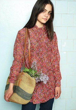 VINTAGE 60S COUNTRYSIDE HAUTE BOHEME BLOUSE TOP FLORAL TUNIC