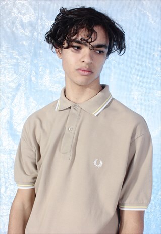 VINTAGE FRED PERRY TAN EMBROIDERED POLO SHIRT