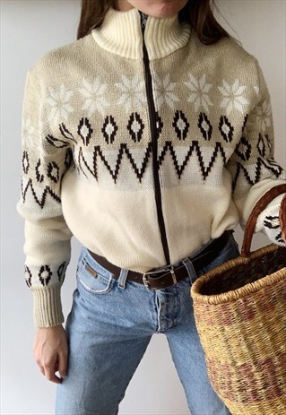 VINTAGE 70S FAIR ISLE WOOL KNIT CHRISTMAS CARDIGAN JUMPER