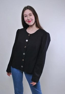 Vintage evening black linen blazer jacket