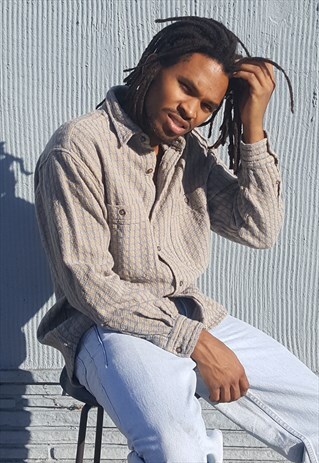90S MINIMALIST LUXURY TEXTURED GRID PATTERN SHIRT MEDIUM