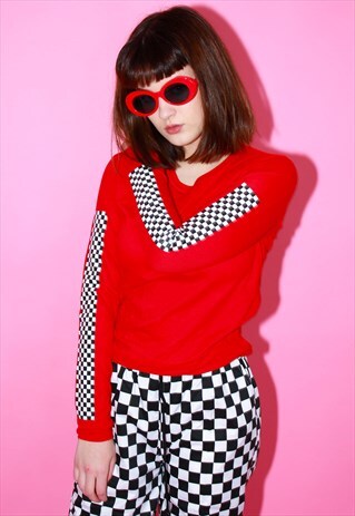 CHECK MATE RED LONG SLEEVE T SHIRT