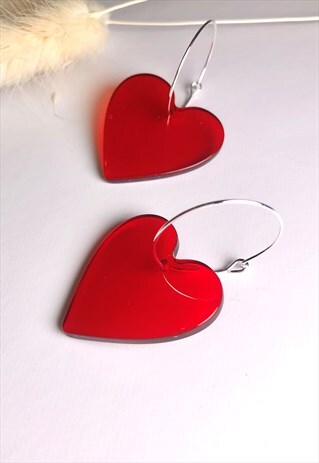ACRYLIC RED HEART HOOP EARRINGS
