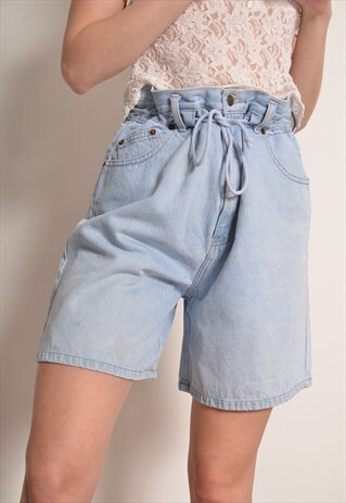 VINTAGE 90S DRAW STRING DENIM SHORTS IN LIGHT BLUE