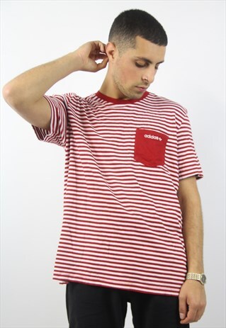 VINTAGE ADIDAS STRIPED RED T-SHIRT
