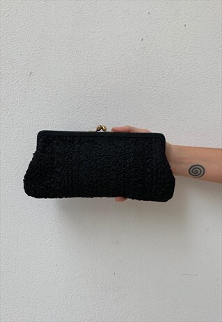 VINTAGE 60S BLACK CLIPPER MINI BAG WITH FLOWER