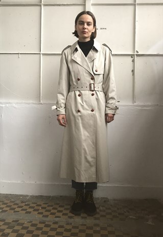 VINTAGE 90' CLASSIC UNISEX CREAM LIGHT TRENCH COAT
