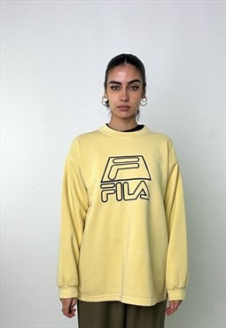 Yellow 90s FILA Embroidered Spellout Sweatshirt