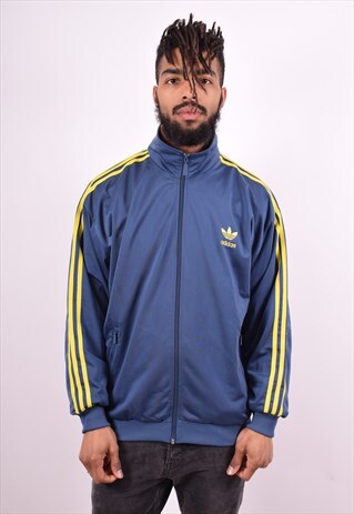 ADIDAS MENS VINTAGE TRACKSUIT TOP JACKET LARGE BLUE 90'S