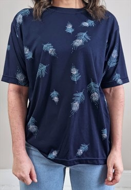 Vintage 90's Blue Leaf Print T-Shirt