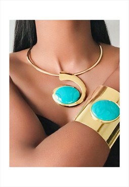 BIBA Necklace & Bracelet Cuff Jewellery Set - Blue 