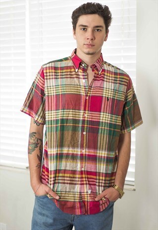 VINTAGE POLO RALPH LAUREN CHECKED SHIRT LOGO 90S L 4.9