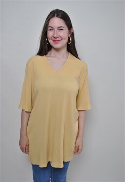 Minimalist ribbed tee shirt, v-neck yellow t-shirt  5XL size