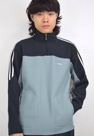 VINTAGE 90S ADIDAS TEAL/BLACK 3/4 ZIP FLEECE SWEATER
