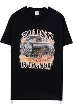 Vintage 90's Gildan T Shirt Mud Boggin Graphic Black Large