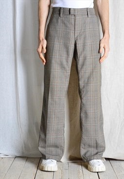 Vintage 90s Beige Brown Houndstooth Check Mens Pants