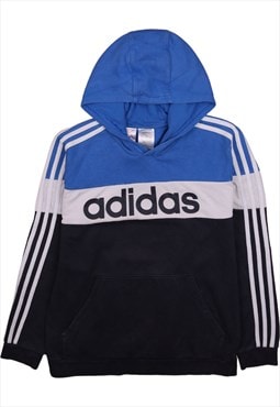 Vintage 90's Adidas Hoodie Striped Sleeves Spellout Blue