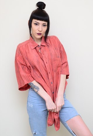 VINTAGE 90'S SILK BURNT ORANGE PATTERNED OVERSIZED SHIRT