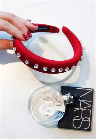 BURGUNDY PADDED DIAMANTE RHINESTONE EMBELLISHED HEADBAND